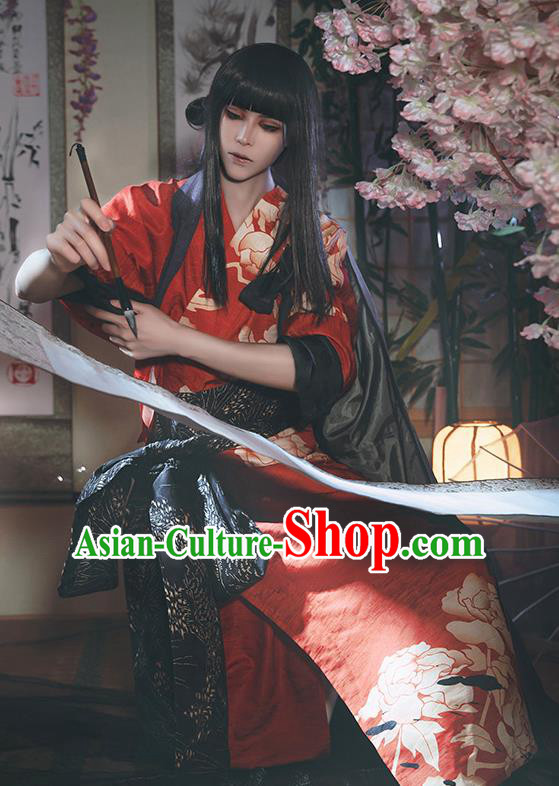 Japanese Traditional Cosplay Geisha Red Kimono Dress Japan Yukata Costumes for Women