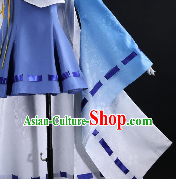 Japanese Traditional Cosplay Geisha Blue Kimono Dress Japan Costumes for Women
