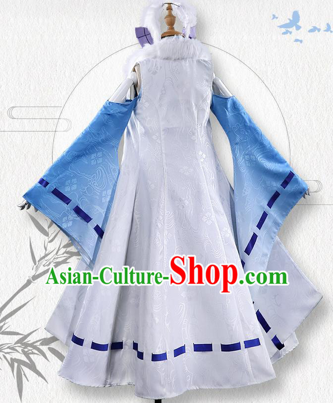 Japanese Traditional Cosplay Geisha Blue Kimono Dress Japan Costumes for Women