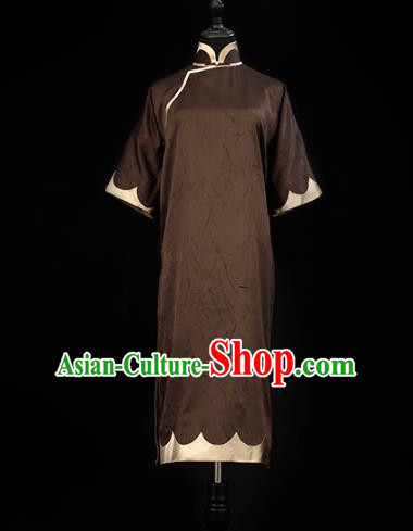 Republic of China Traditional Brown Qipao Dress Chinese National Tang Suit Cheongsam Costumes for Women