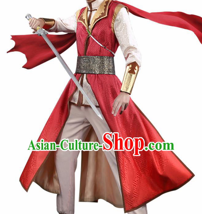 Chinese Traditional Cosplay Knight Red Clothing Ancient Swordsman Costumes for Men
