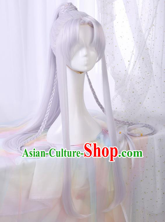 Chinese Traditional Cosplay Swordsman Light Purple Wigs Ancient Knight Wig Sheath for Men