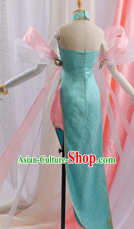 Chinese Traditional Cosplay Green Qipao Dress Ancient Swordsman Costumes for Women