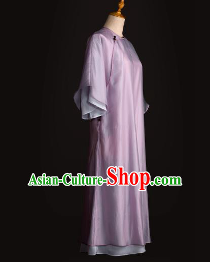 Republic of China Traditional Lilac Organza Qipao Dress Chinese National Tang Suit Cheongsam Costumes for Women