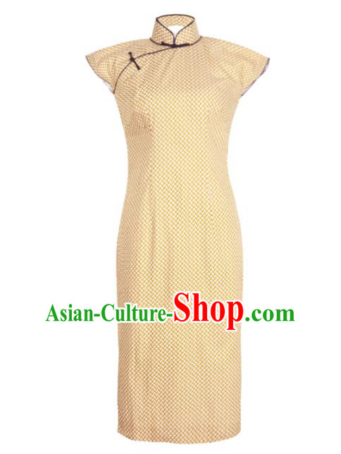 Republic of China Traditional Light Yellow Qipao Dress Chinese National Tang Suit Cheongsam Costumes for Women