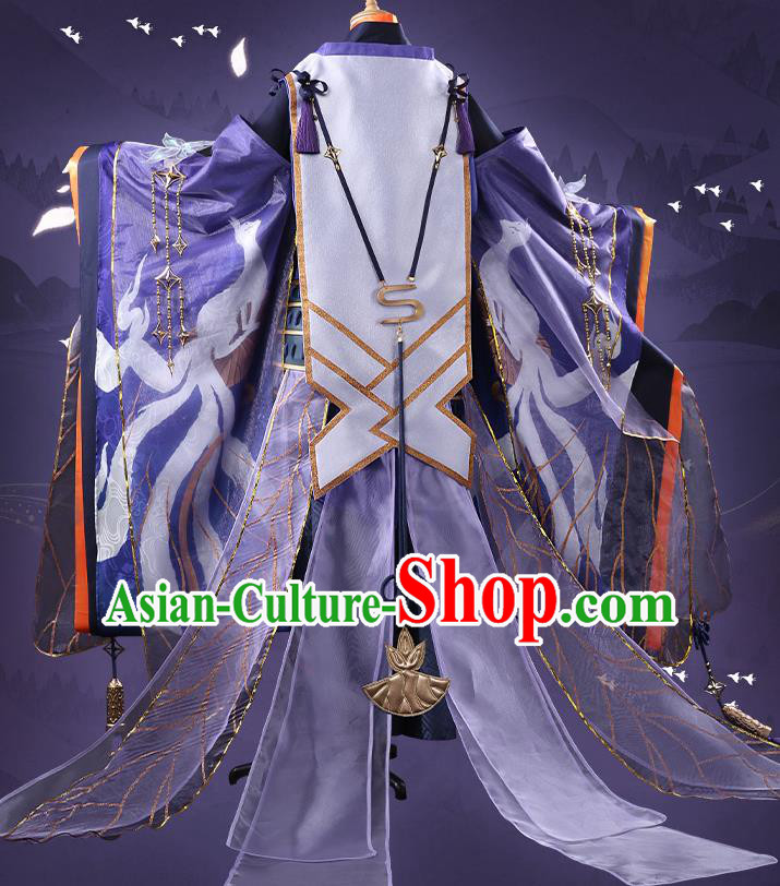 Japanese Traditional Cosplay Onmyoji Knight Purple Clothing Ancient Swordsman Costumes for Men