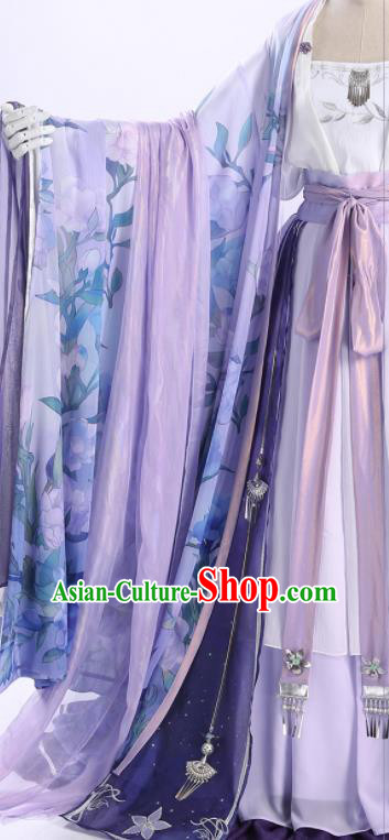 Chinese Traditional Cosplay Goddess Purple Hanfu Dress Ancient Swordswoman Costumes for Women