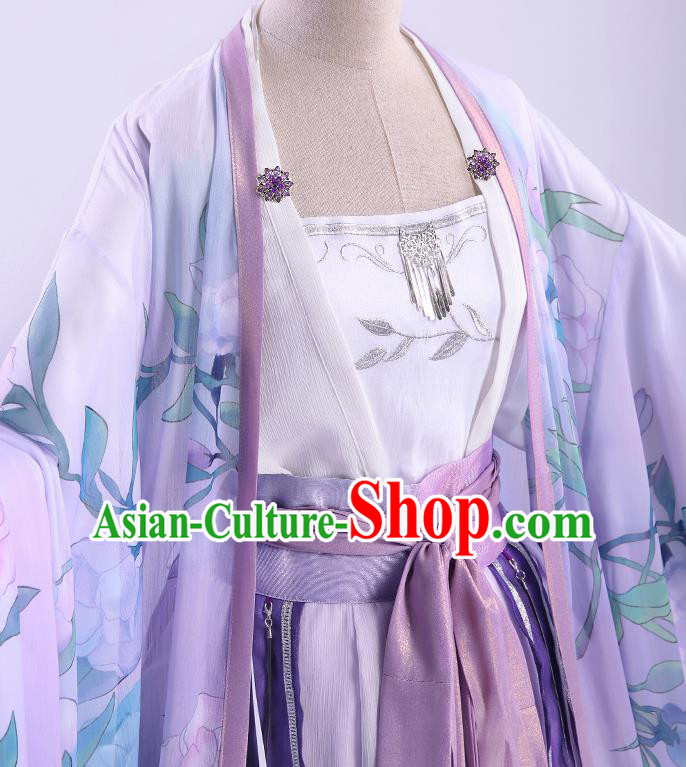 Chinese Traditional Cosplay Goddess Purple Hanfu Dress Ancient Swordswoman Costumes for Women