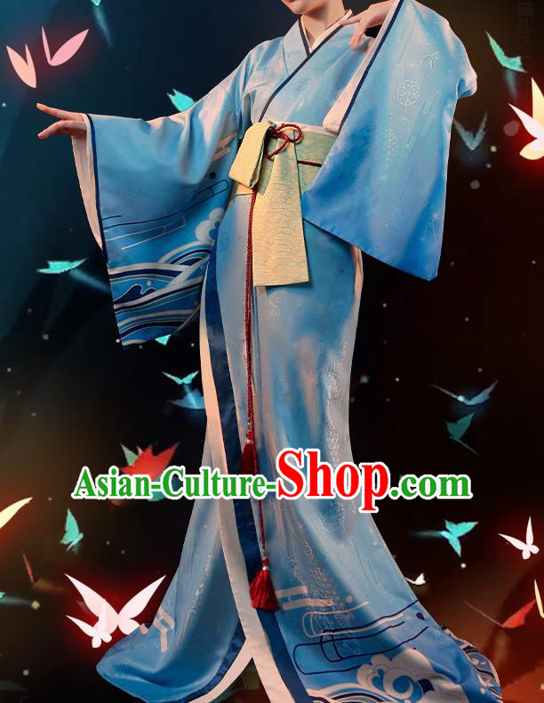 Japanese Traditional Cosplay Geisha Blue Kimono Dress Japan Onmyoji Costumes for Women