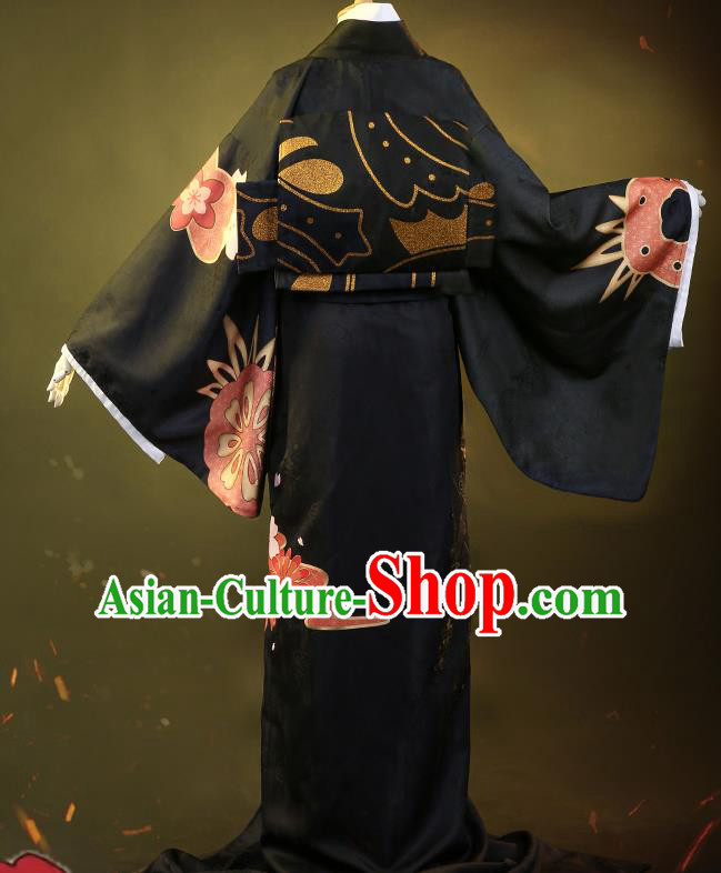 Japanese Traditional Cosplay Geisha Printing Black Kimono Dress Japan Costumes for Women