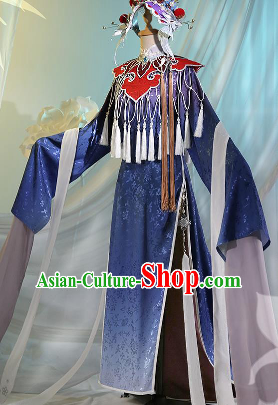 Chinese Traditional Cosplay Opera Blue Hanfu Dress Ancient Swordsman Costumes for Women