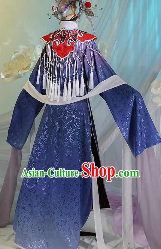 Chinese Traditional Cosplay Opera Blue Hanfu Dress Ancient Swordsman Costumes for Women