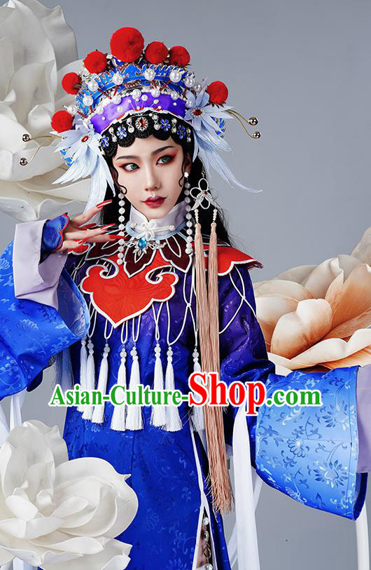 Chinese Traditional Cosplay Opera Blue Hanfu Dress Ancient Swordsman Costumes for Women