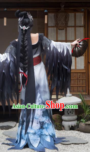 Japanese Traditional Cosplay Geisha Printing Grey Kimono Dress Japan Onmyoji Costumes for Women