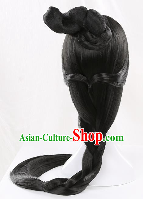 Chinese Traditional Cosplay Goddess Black Wigs Ancient Princess Wig Sheath for Women