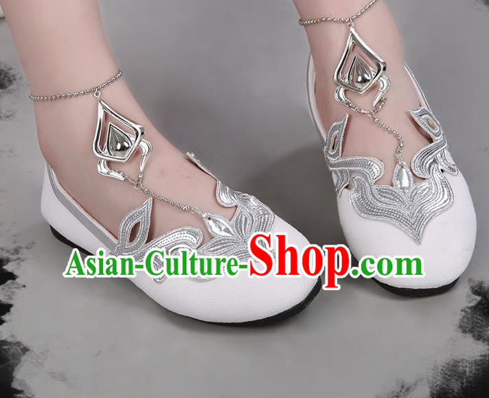 Chinese Traditional Hanfu White Shoes Ancient Princess Shoes for Women