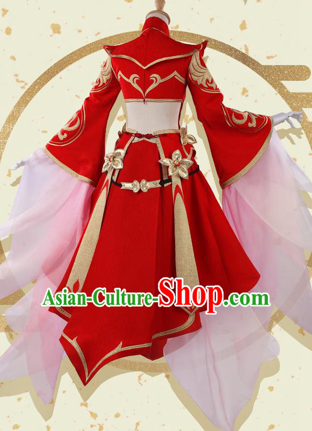 Chinese Traditional Cosplay Wedding Goddess Red Hanfu Dress Ancient Female Swordsman Costumes for Women