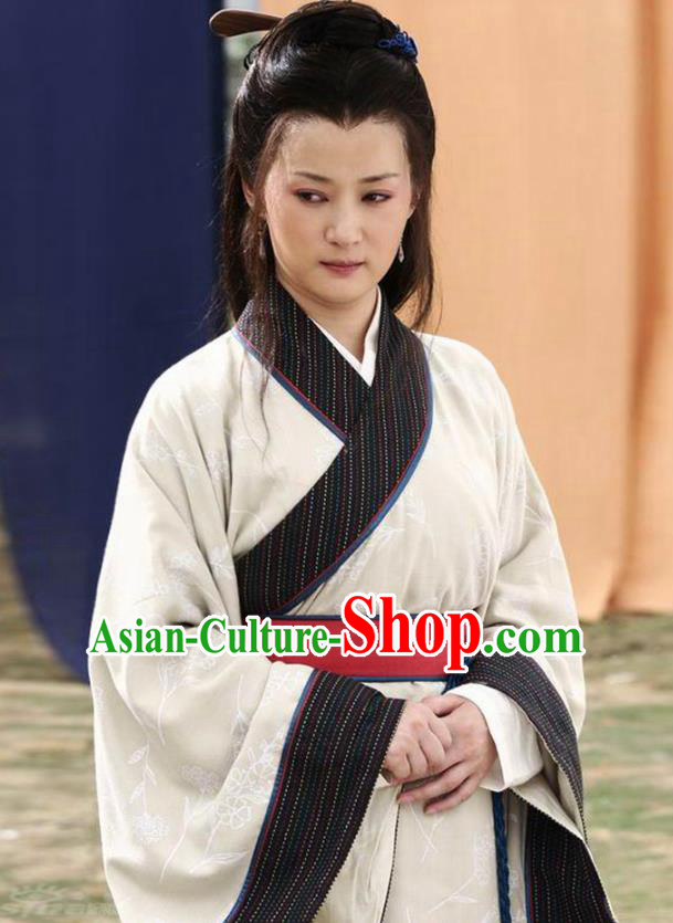 Chinese Traditional Han Dynasty Civilian Female White Hanfu Dress Ancient Drama Dame Historical Costumes for Women