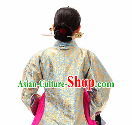 Korean Traditional Dance Hanbok Beige Blouse and Rosy Dress Garment Asian Korea Fashion Costume for Women