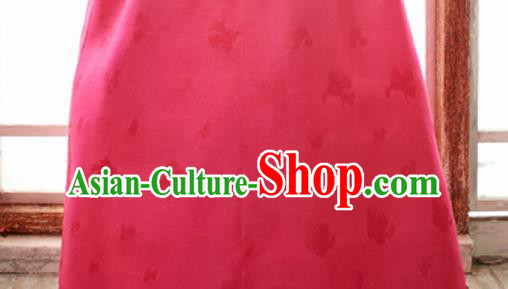 Korean Traditional Dance Hanbok White Vest Blouse and Rosy Dress Garment Asian Korea Fashion Costume for Women