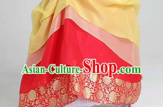 Korean Traditional Dance Hanbok Black Blouse and Yellow Dress Garment Asian Korea Fashion Costume for Women