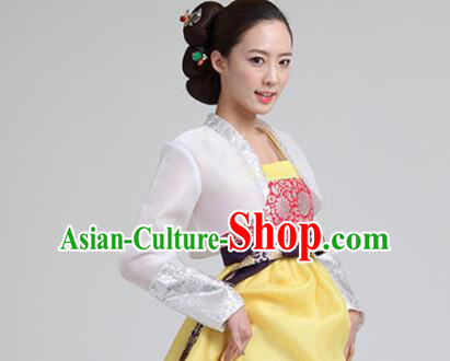 Korean Traditional Court Hanbok White Blouse and Yellow Dress Garment Asian Korea Fashion Costume for Women