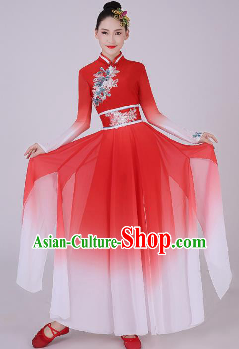 Chinese Traditional Classical Dance Red Dress Umbrella Dance Costume for Women