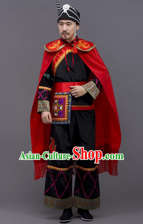 Chinese Traditional Yi Nationality Black Garment Ethnic Folk Dance Costume for Men