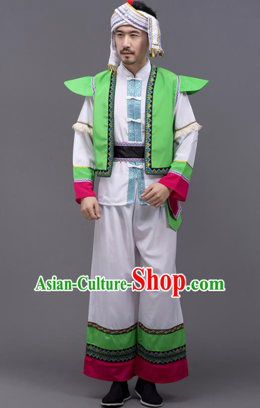 Chinese Traditional Zhuang Nationality Stage Show Garment Ethnic Folk Dance Costume for Men