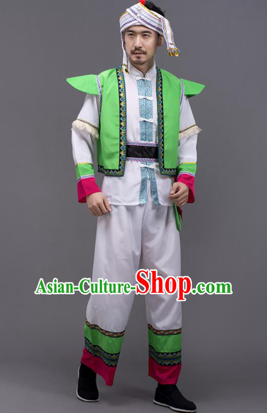 Chinese Traditional Zhuang Nationality Stage Show Garment Ethnic Folk Dance Costume for Men