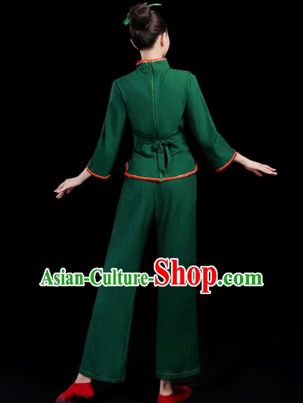 Chinese Traditional Yangko Dance Fan Dance Green Outfits Folk Dance Stage Performance Costume for Women