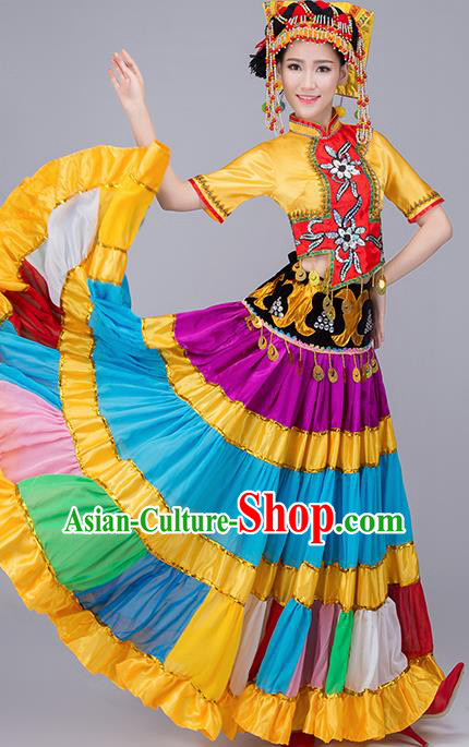 Chinese Traditional Yi Nationality Folk Dance Dress Ethnic Stage Show Costume for Women