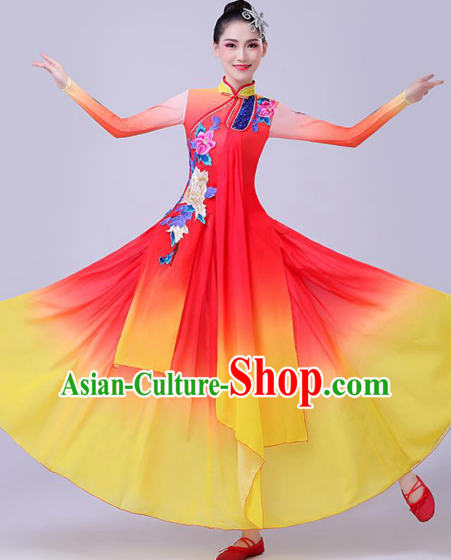 Chinese Traditional Umbrella Dance Fan Dance Red Dress Classical Dance Stage Performance Costume for Women
