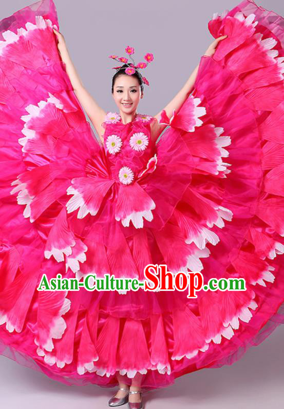 Chinese Traditional Peony Dance Fan Dance Rosy Dress Classical Dance Stage Performance Costume for Women