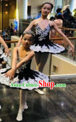 Professional Ballet Dance Tutu Embroidered Black Short Dress Modern Dance Ballerina Stage Performance Costume for Kids