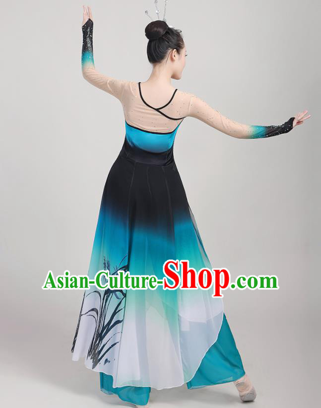 Chinese Traditional Yangko Dance Fan Dance Blue Outfits Folk Dance Stage Performance Costume for Women