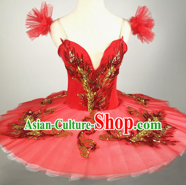 Professional Ballet Dance Red Tutu Short Dress Modern Dance Ballerina Stage Performance Costume for Kids