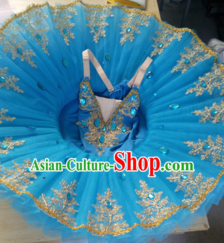 Professional Children Ballet Tutu Dance Blue Dress Modern Dance Ballerina Stage Performance Costume for Kids