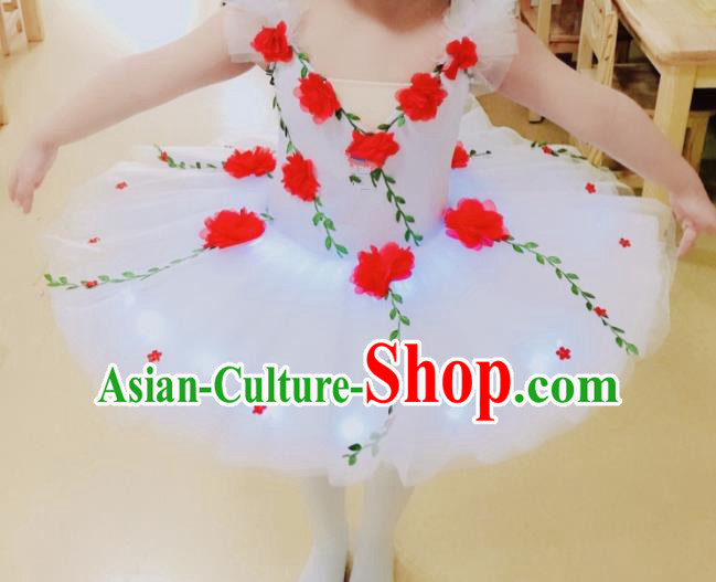 Professional Children Ballet Tutu Dance Red Peony Dress Modern Dance Ballerina Stage Performance Costume for Kids