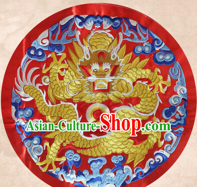 Chinese Traditional Embroidered Dragon Red Round Patch Embroidery Craft Embroidering Accessories