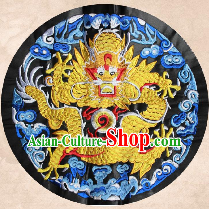 Chinese Traditional Embroidered Dragon Black Round Patch Embroidery Craft Embroidering Accessories