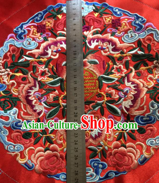 Chinese Traditional Embroidered Bats Red Round Applique Embroidery Patch Embroidery Craft Accessories