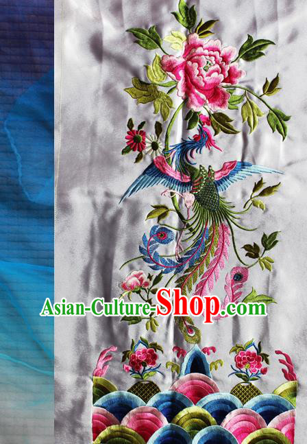 Chinese Traditional Embroidered Phoenix Peony White Patch Embroidery Dress Applique Craft Embroidering Accessories