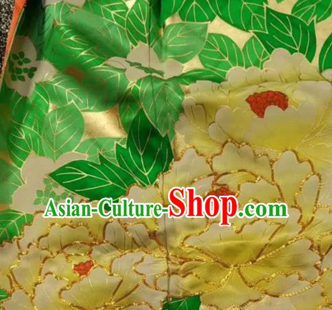 Traditional Japan Geisha Printing Camellia Green Furisode Kimono Asian Japanese Fashion Apparel Costume for Women