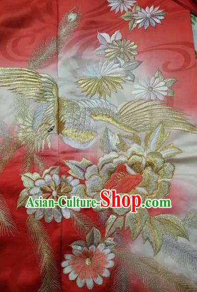 Traditional Japan Geisha Printing Chrysanthemum Red Furisode Kimono Asian Japanese Fashion Apparel Costume for Women