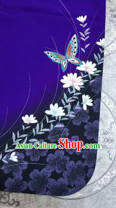 Traditional Asian Japan Geisha Clothing Japanese Fashion Apparel Printing Butterfly Purple Furisode Kimono Costume for Women