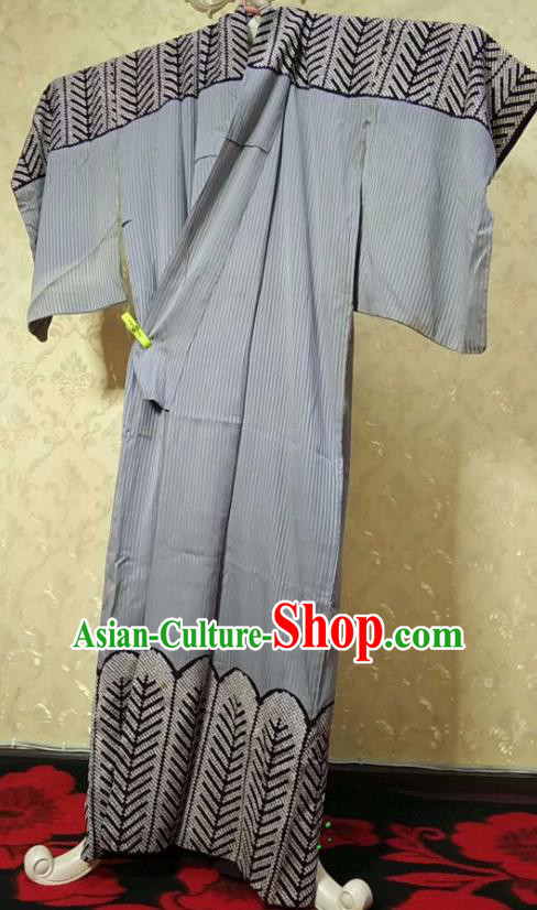 Traditional Japan Samurai Grey Kimono Asian Japanese Fashion Apparel Yukata Costume for Men