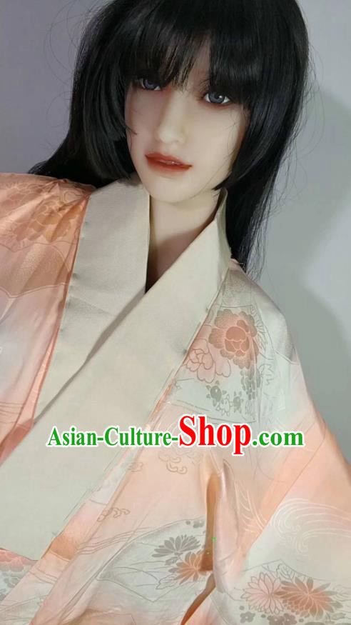 Traditional Japan Geisha Printing Peony Orange Brocade Furisode Kimono Asian Japanese Fashion Apparel Costume for Women