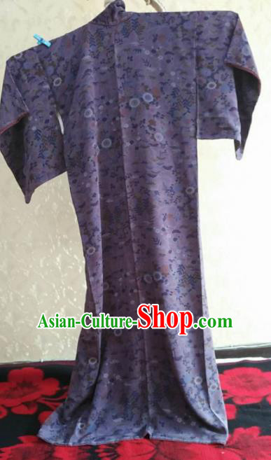 Traditional Japan Geisha Printing Purple Furisode Kimono Asian Japanese Fashion Apparel Costume for Women