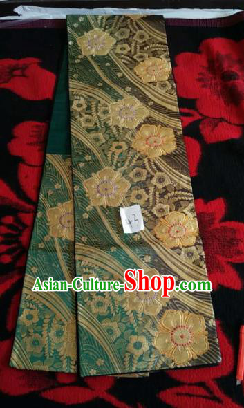 Japanese Geisha Classical Camellia Pattern Green Brocade Kimono Belts Traditional Japan Yukata Waistband